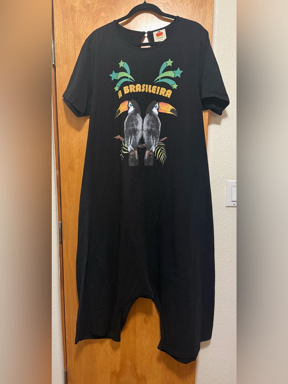 Farm Rio Brasileira Jersey Jumpsuit in Black Size Medium